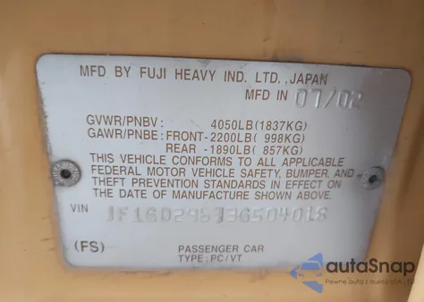 2003 Subaru Impreza Wrx z USA, uszkodzony, nr VIN JF1GD29673G504018